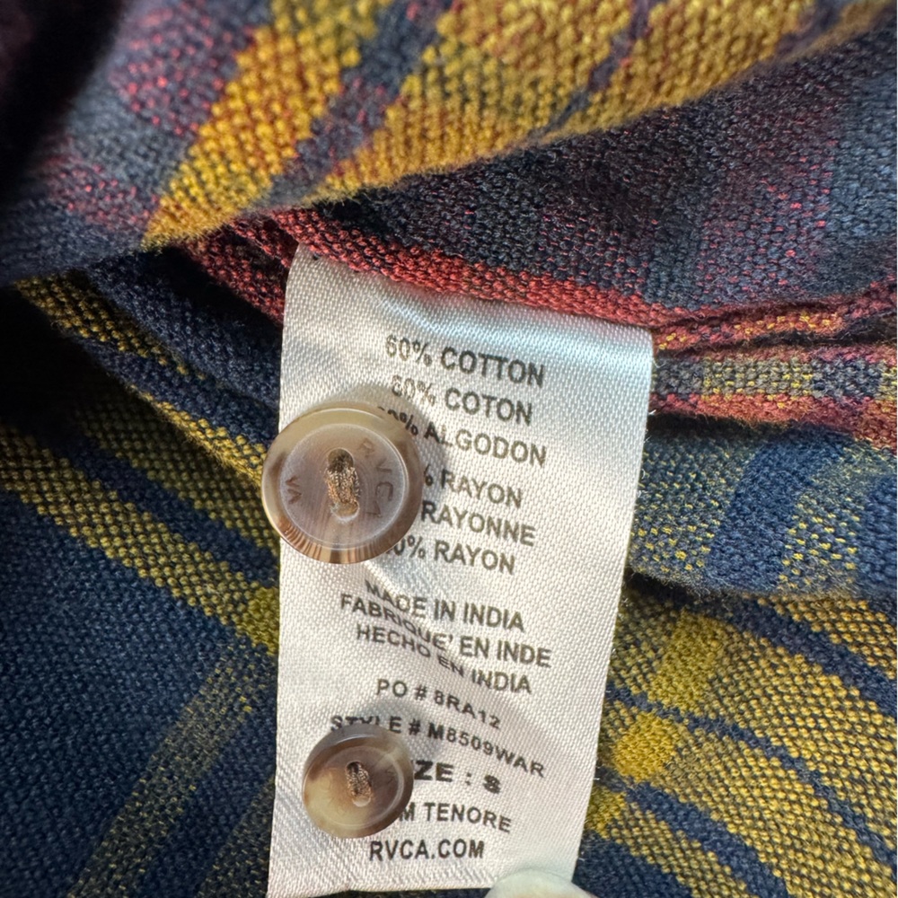 RVCA Men's long sleeve Multicolor Plaid Button Down Flannel Shirt size small - Picture 4 of 6